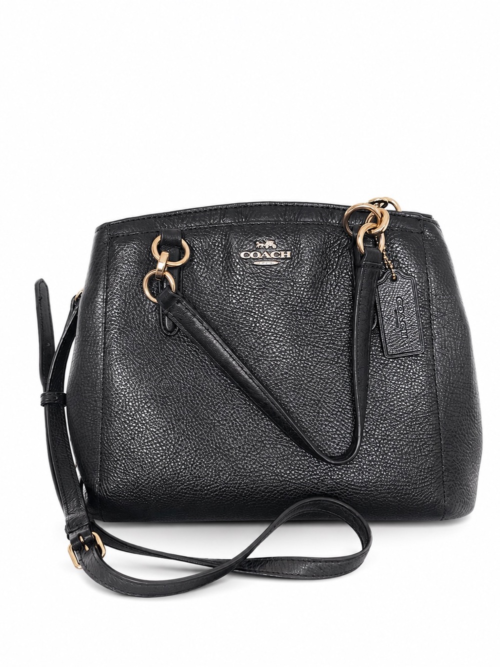 Coach Black Pebbled Leather Satchel Crossbody Bag Gold Hardware Authentic